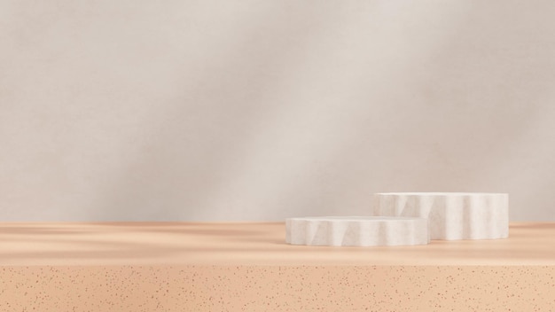 Espaço vazio com um pódio terrazzo contra um fundo cinza claro para exibição de mercadorias