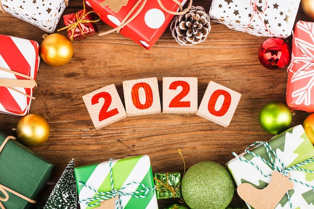 Espaço vazio cópia para inscrição. Ideia de feliz ano novo de 2020 férias. feliz natal