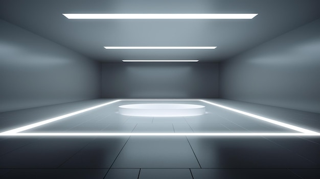 Espaço vazio dentro da sala futurista Showroom nave espacial fundo moderno em perspectiva