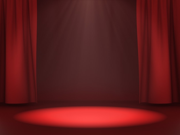 Espaço vazio para show de produto no palco vermelho com ponto de luz. Renderização 3D.