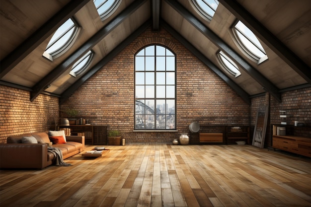 Espaçoso loft inspirado em câmara grande janela decoração contemporânea pisos de madeira