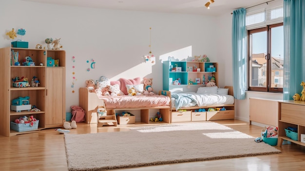 Espaçoso quarto infantil em lindas cores e design elegante