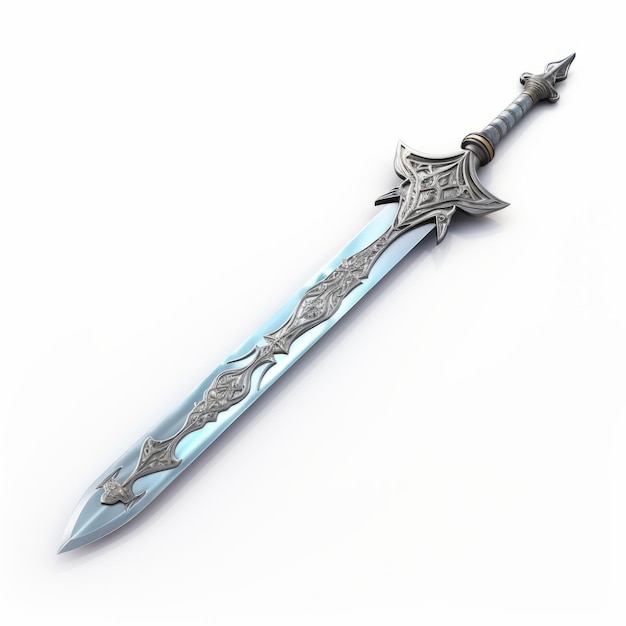 Foto espada de acero azul con diseño de metal adornado espada de valentía 3d realista