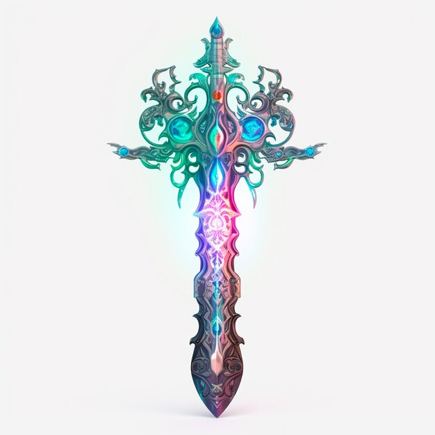 una espada colorida con un diseño colorido en ella
