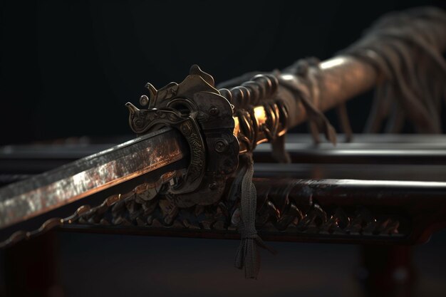 Una espada con un dragón en ella.