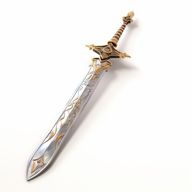 Espada Excalibur hiperrealista con detalles de oro y plata