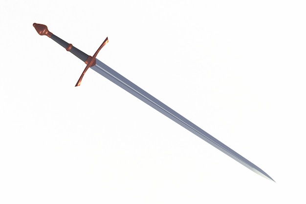 Espada exibida na diagonal, isolada, renderização em 3D