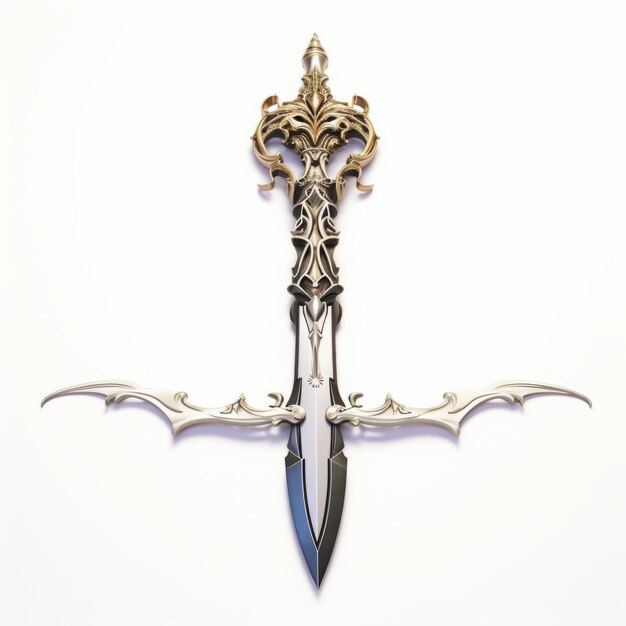 Foto espada intrincada con composición simétrica y nobleza exagerada