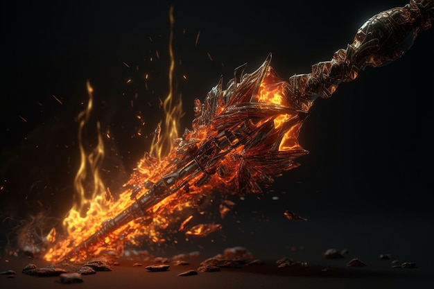 Una espada en llamas está iluminada con llamas y la palabra espada en ella.