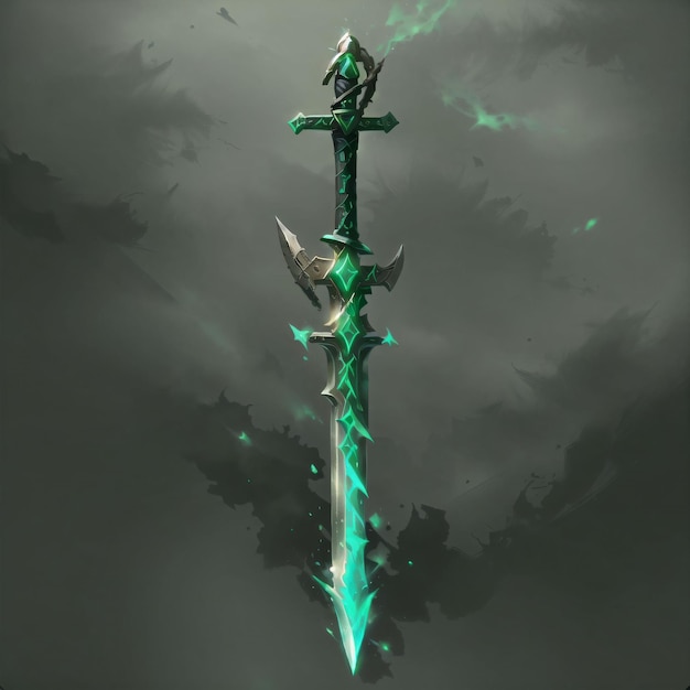 Foto espada mágica con energía verde.