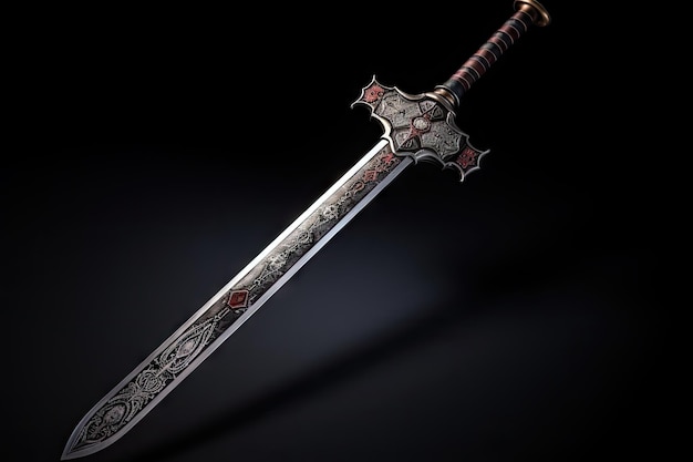 Espada medieval da era cruzada dos Cavaleiros Templários contra um pano de fundo escuro