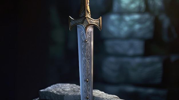 Una espada en una piedra con la palabra espada en ella.