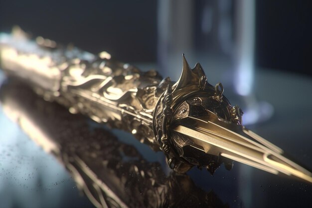 Una espada de plata con empuñadura de oro y empuñadura de plata.