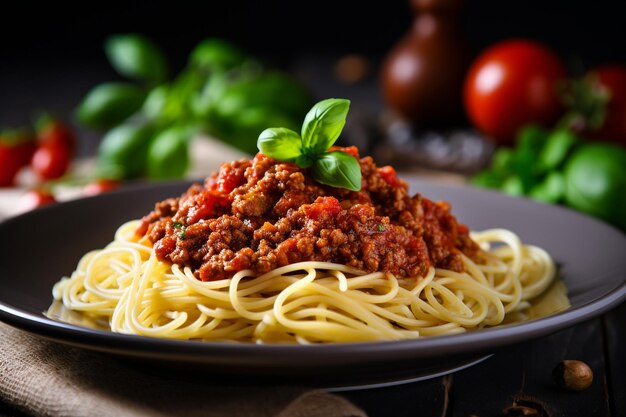 Espaguete Bolognese caseiro num prato na mesa