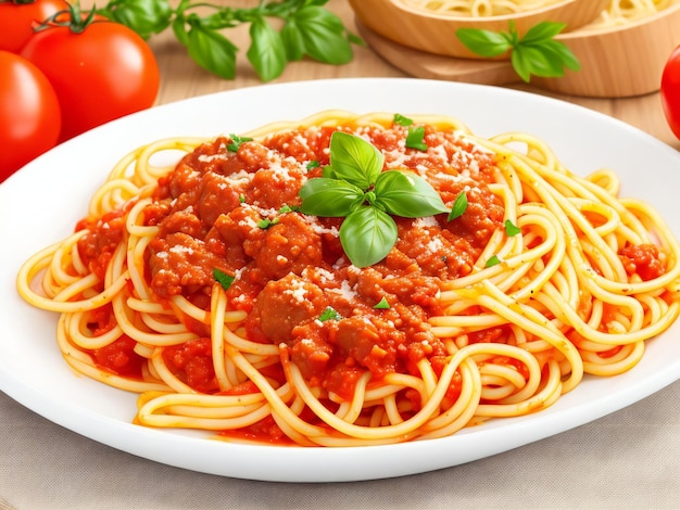 Espaguete bolognese italiano com molho de tomate e carne