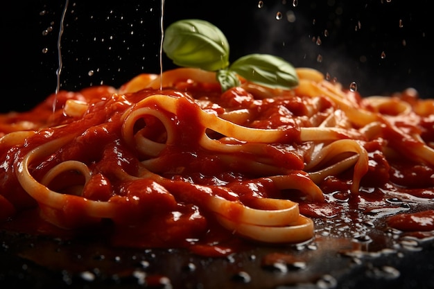 Espaguete bolognese recém-cozido salpicado de salsa vibrante permeia o ar, atraindo os clientes a saborear os sabores autênticos da Itália.