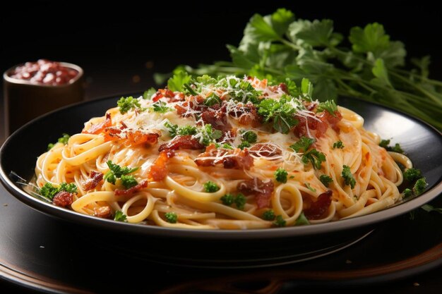 Foto espaguete rústico carbonara com gemas de ovo chuvia em fundo branco imagem de espaguete deliciosa