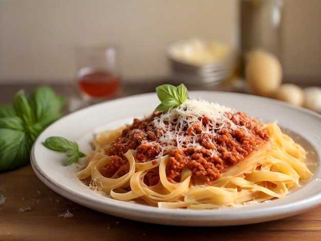 Espagueti y avellana ahumada Romesco Salsa roja AI_Generado