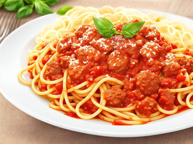 Espagueti bolognese italiano con salsa de tomate y carne
