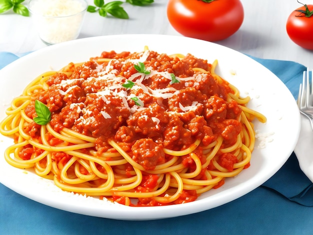 Espagueti bolognese italiano con salsa de tomate y carne