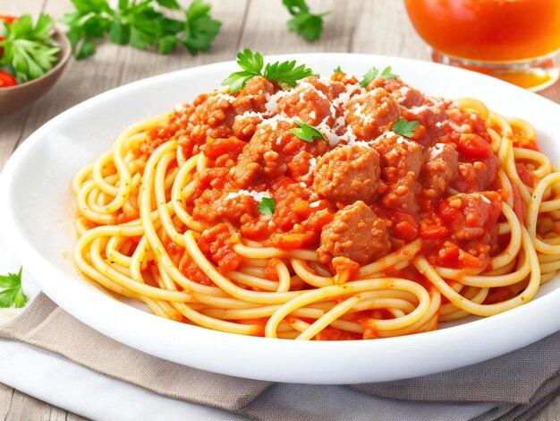 Espagueti bolognese italiano con salsa de tomate y carne