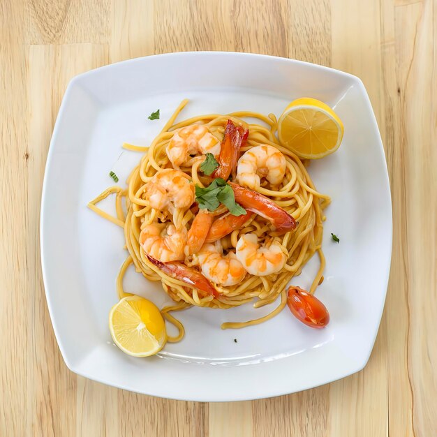 Espagueti con camarones comida italiana