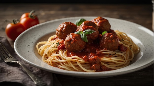 Espagueti clásico con albóndigas en salsa