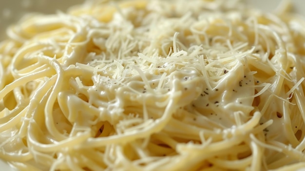 Espagueti de pasta con queso y salsa