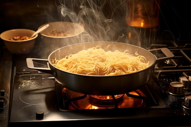 Espaguetis hirviendo Comida salsa cena Generar Ai