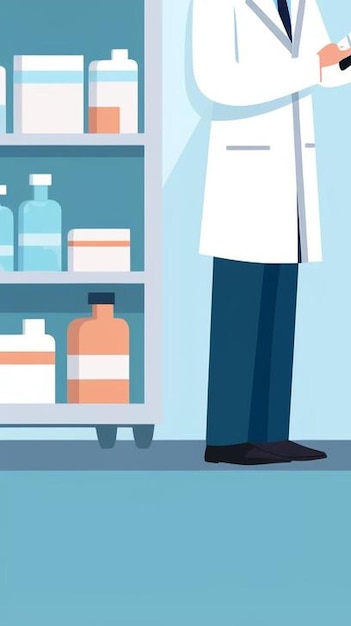 Foto espalda y farmacéutico en un estante de medicamentos para la atención médica