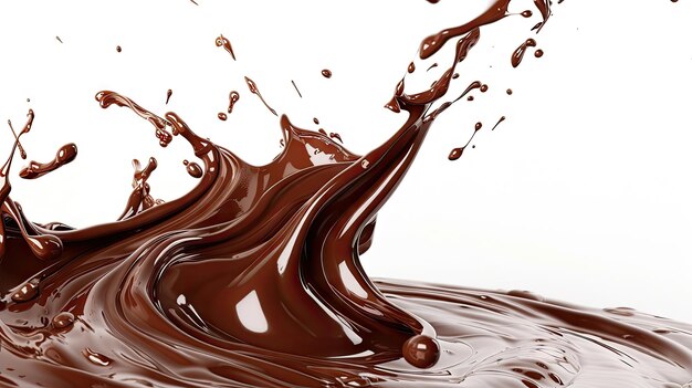 Foto espalheada realista de coroa de chocolate espalheado e giratório de chocolate líquido cacau espalheado de café com gotas