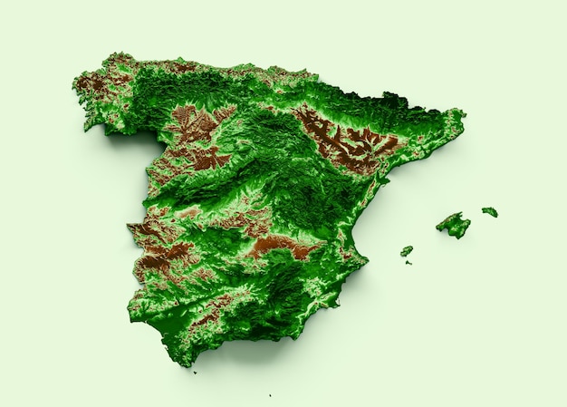 España Mapa topográfico 3d mapa realista Color 3d ilustración