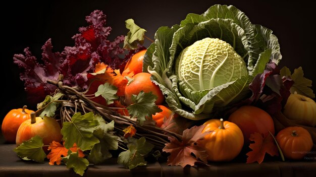 Espantalho de jardim de frutas e legumes da colheita de outono