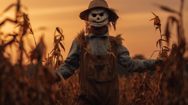 Un espantapájaros en los campos de trigo