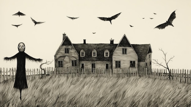 El espantapájaros volador Un delicado estudio monocromático de la artesanía por Edward Gorey