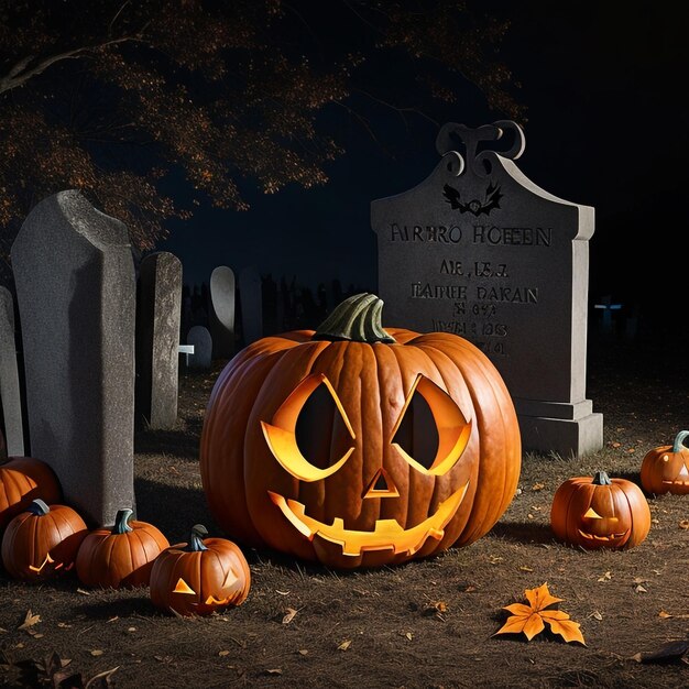 Foto espantosa abóbora de halloween jack o'lantern com um rosto e olhos maus vista de perto
