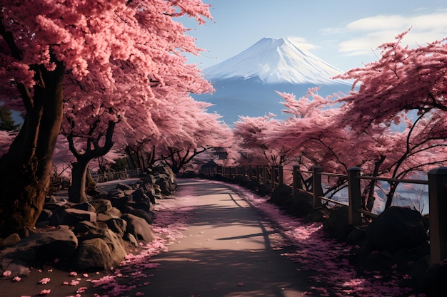 Espantosas flores de sakura japonesas lindas flores cor-de-rosa cerejeiras geradas por IA