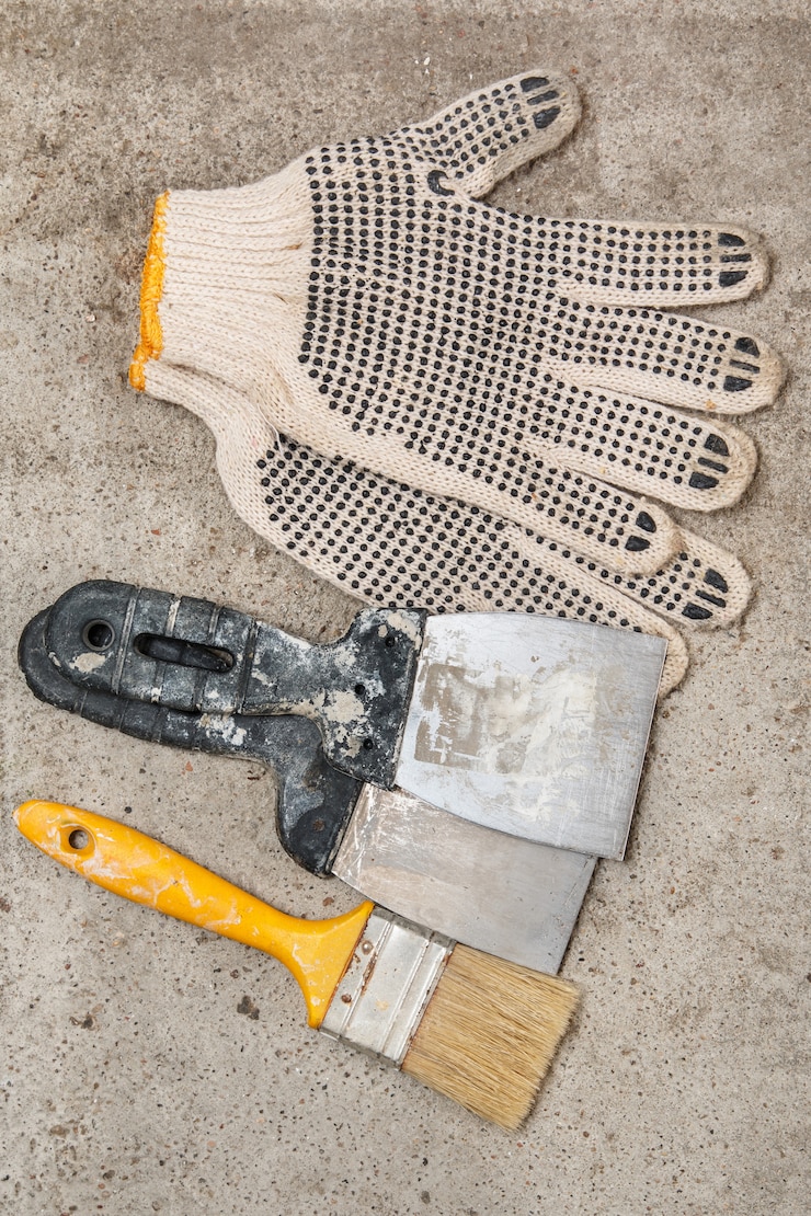 Foto espátulas, cepillo y guantes.