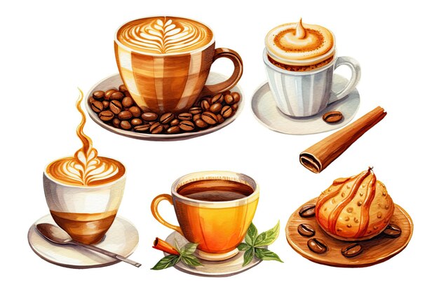 Foto especialidades de café clipart en fondo blanco