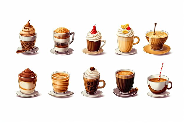 Foto especialidades de café clipart en fondo blanco