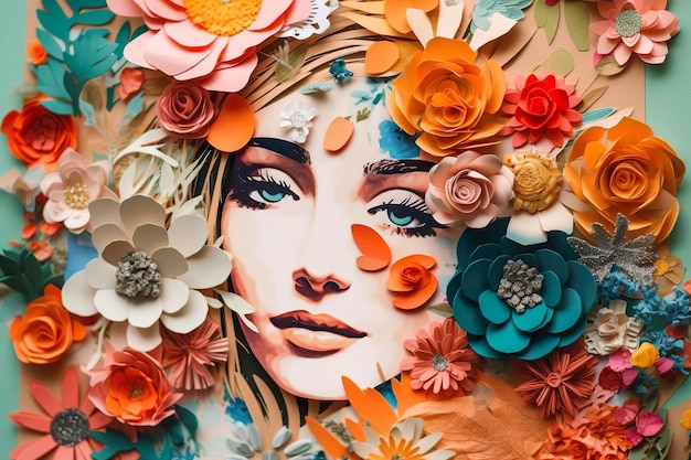 Especialidades do dia da mulher em estilo de arte em papel oferecem texto de venda isolado Feliz dia da mulher 8 de março com mulheres de diferentes molduras de flores Gerar Ai