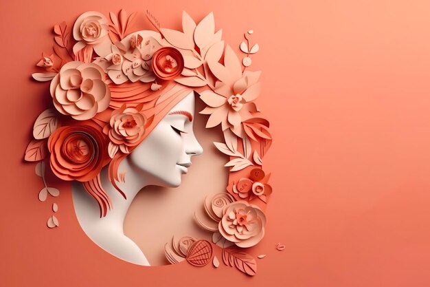 Especialidades do dia da mulher em estilo de arte em papel oferecem texto de venda isolado Feliz dia da mulher 8 de março com mulheres de diferentes molduras de flores Gerar Ai