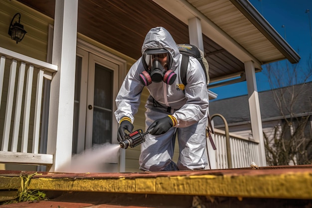 Foto especialista en eliminación de insectos en el hogar de ia generativa en acción tratando apartmant para eliminar insectos