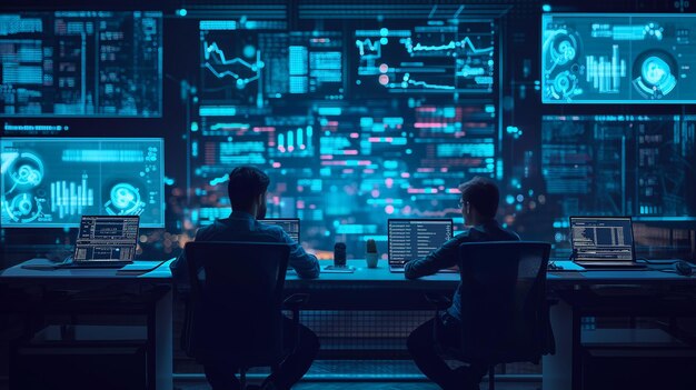 Foto especialista em nexo de controle tecnológico no centro de governamento de informações digitais