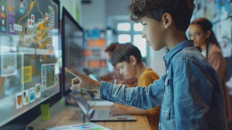 Foto especialista em tecnologia educacional projetando ferramentas de aprendizagem