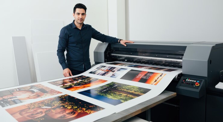 Foto un especialista en impresión trabaja con una imprenta de gran formato para crear imágenes vibrantes para uso comercial