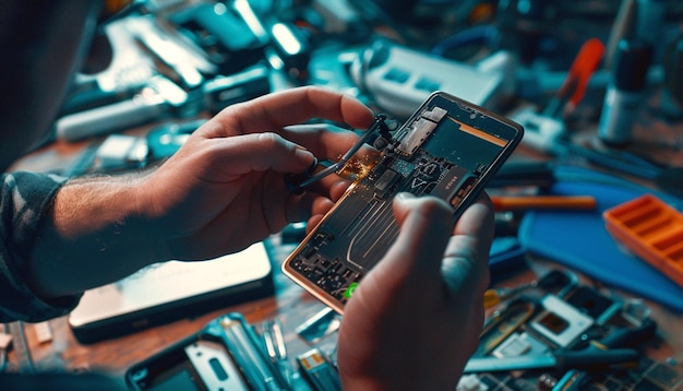 Un especialista reparando un teléfono inteligente