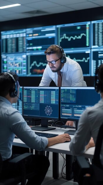 Especialistas profesionales en soporte técnico de TI y programador de software que trabajan en computadoras en Monit