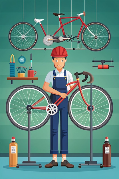 Especialización en el estilo plano vectorial de mecánico de bicicletas