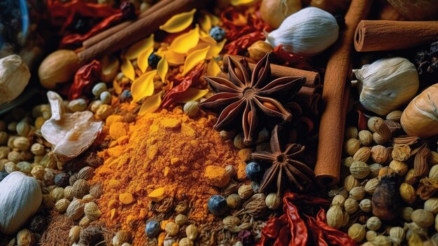 Foto especiarias aromatizantes coloridas tiros de arte